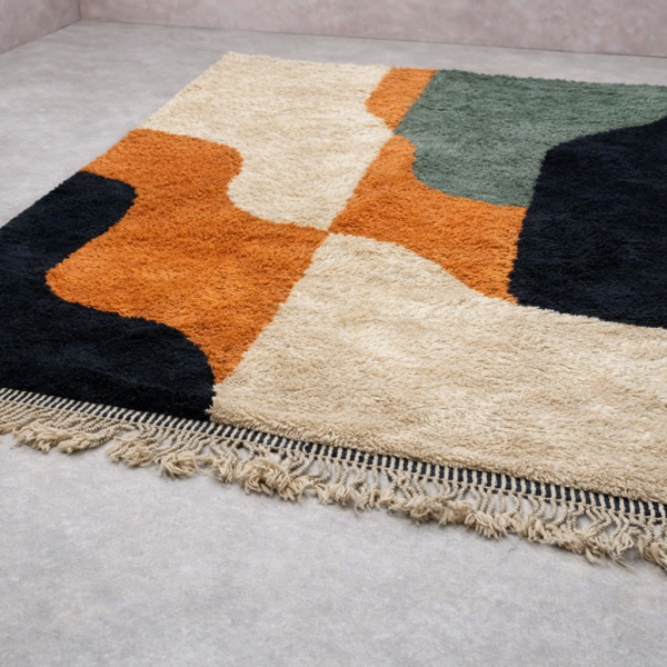 Beni Mrirt Rug – Premium Abstract Ivory Orange and Black Multicolor rug - Image 4