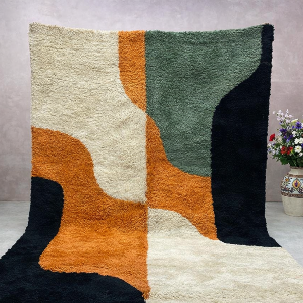 Beni Mrirt Rug – Premium Abstract Ivory Orange and Black Multicolor rug - Image 3