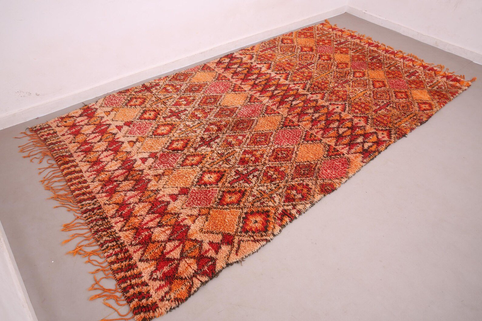 Vintage Style Beni mguild Rug – 6.6x12.8 ft Tribal Geometric Terracotta Orange Red Carpet - Image 6