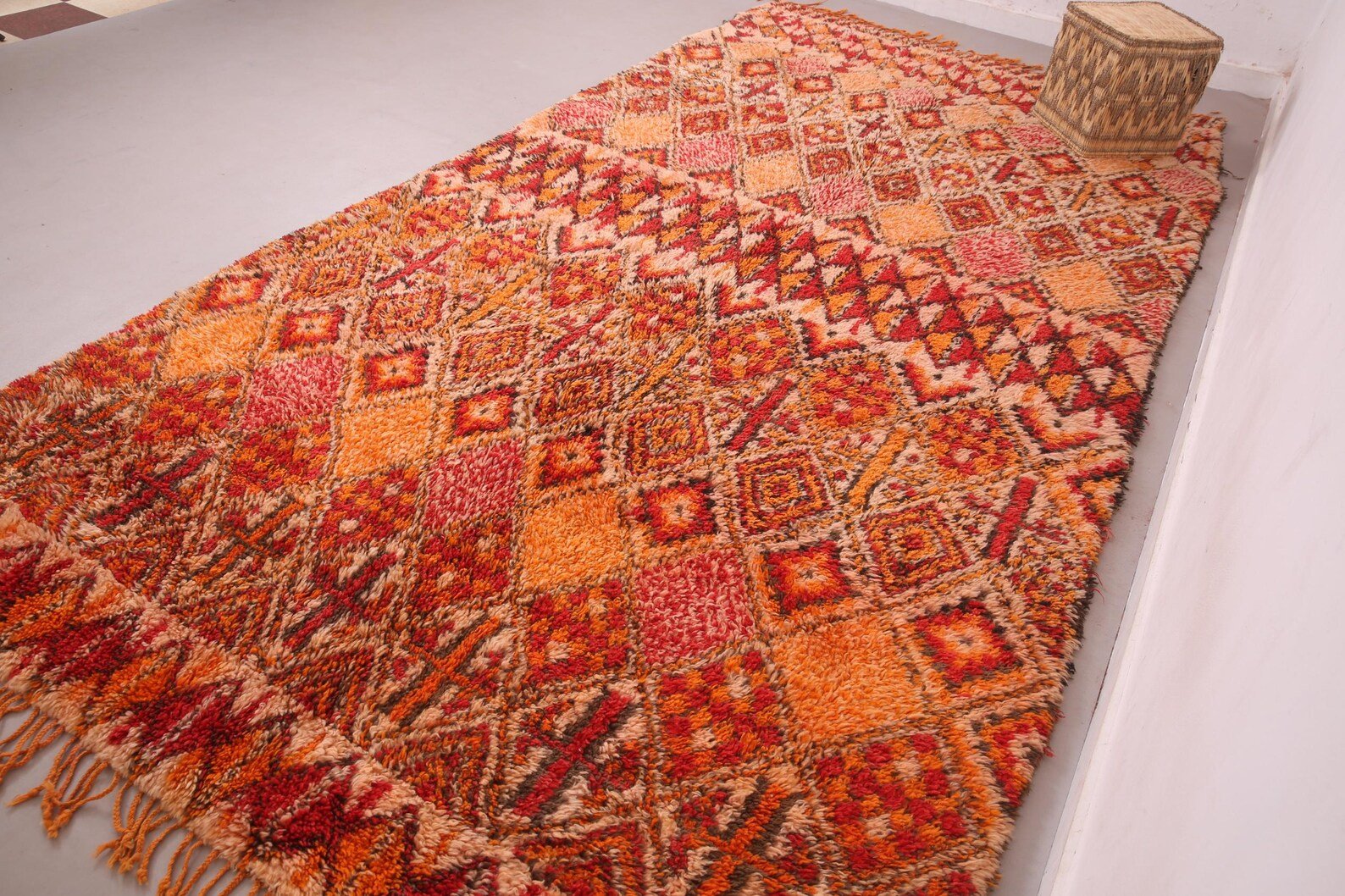 Vintage Style Beni mguild Rug – 6.6x12.8 ft Tribal Geometric Terracotta Orange Red Carpet - Image 9