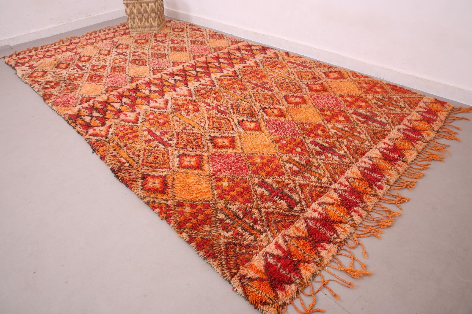 Vintage Style Beni mguild Rug – 6.6x12.8 ft Tribal Geometric Terracotta Orange Red Carpet - Image 12