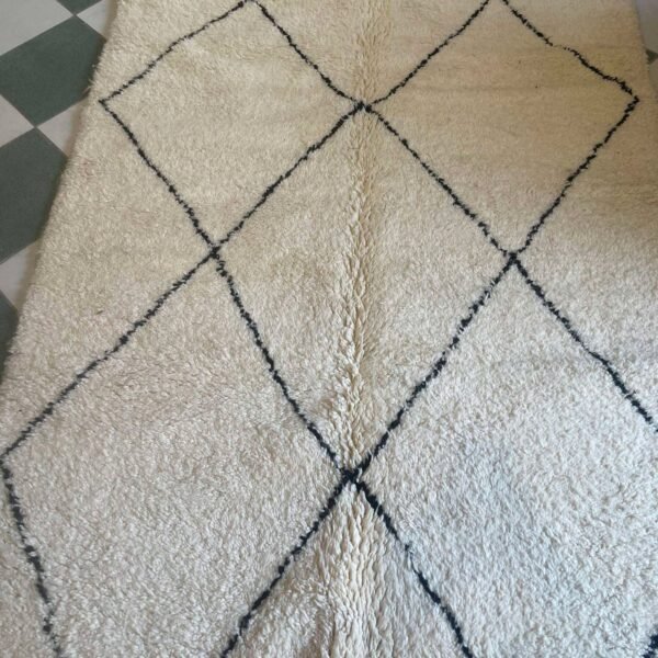 Beni Ourain Wool Rug – 5x8.4 ft Ivory Beige Diamond Geometric Carpet - Image 6