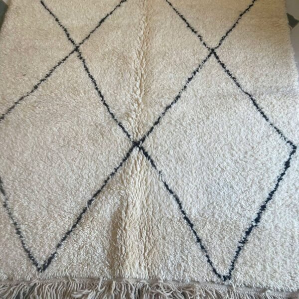 Beni Ourain Wool Rug – 5x8.4 ft Ivory Beige Diamond Geometric Carpet - Image 11
