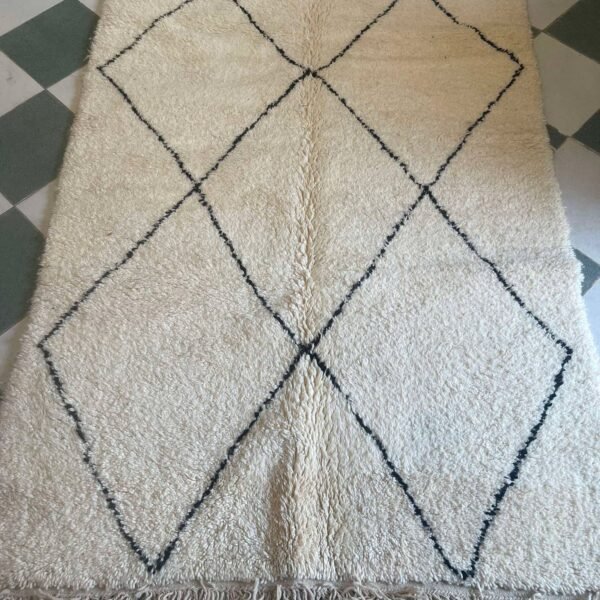 Beni Ourain Wool Rug – 5x8.4 ft Ivory Beige Diamond Geometric Carpet - Image 13