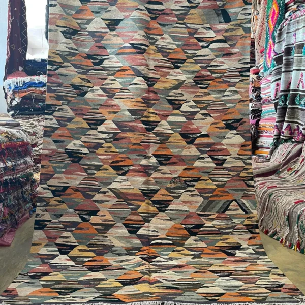 Taznakht Kilim Wool Rug – 4.7x8 ft Colorful funky Abstract Hanbl Carpet