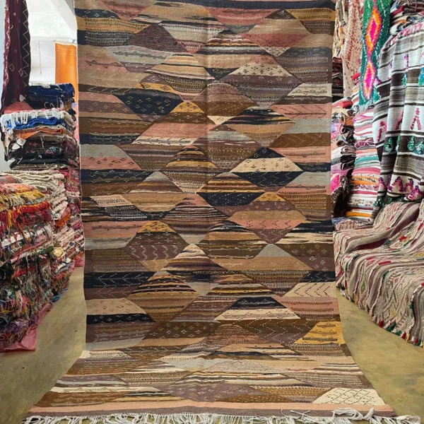 Taznakht Kilim Wool Rug – 4x8 ft Colorful funky Abstract Boho Hanbl Berber Carpet