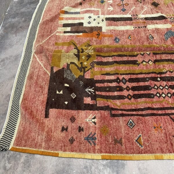 Vintage Style Beni mguild Wool Rug – 5.5x9 ft Tribal Geometric colorful Abstract pink Carpet - Image 4