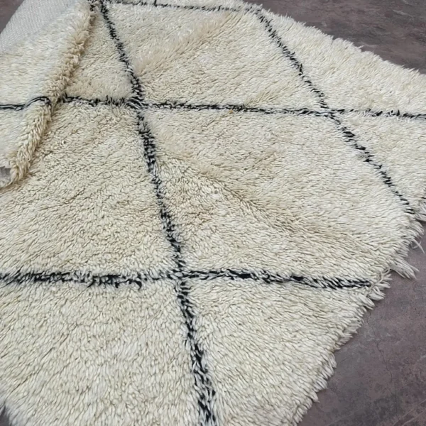 Beni Ourain Wool Rug – 5.1x6.6 ft Ivory Beige shag Diamond Geometric Carpet - Image 6