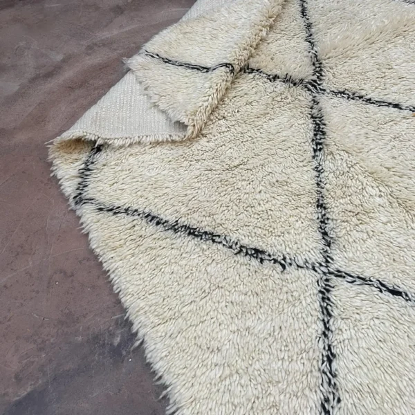 Beni Ourain Wool Rug – 5.1x6.6 ft Ivory Beige shag Diamond Geometric Carpet - Image 8