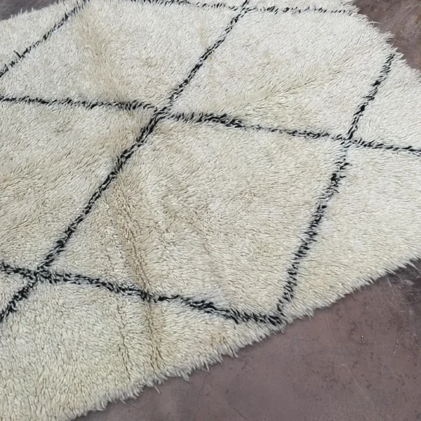 Beni Ourain Wool Rug – 5.1x6.6 ft Ivory Beige shag Diamond Geometric Carpet - Image 9
