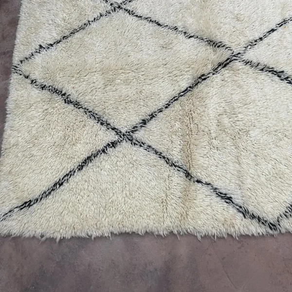 Beni Ourain Wool Rug – 5.1x6.6 ft Ivory Beige shag Diamond Geometric Carpet - Image 10