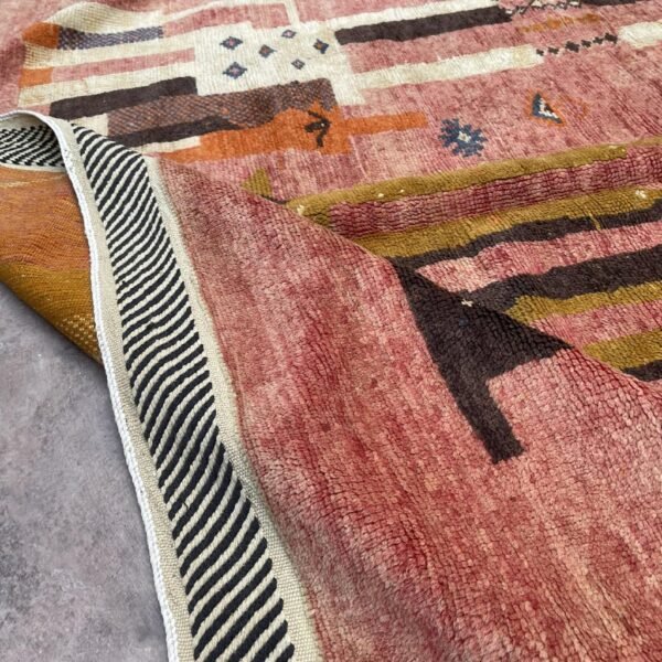 Vintage Style Beni mguild Wool Rug – 5.5x9 ft Tribal Geometric colorful Abstract pink Carpet - Image 5