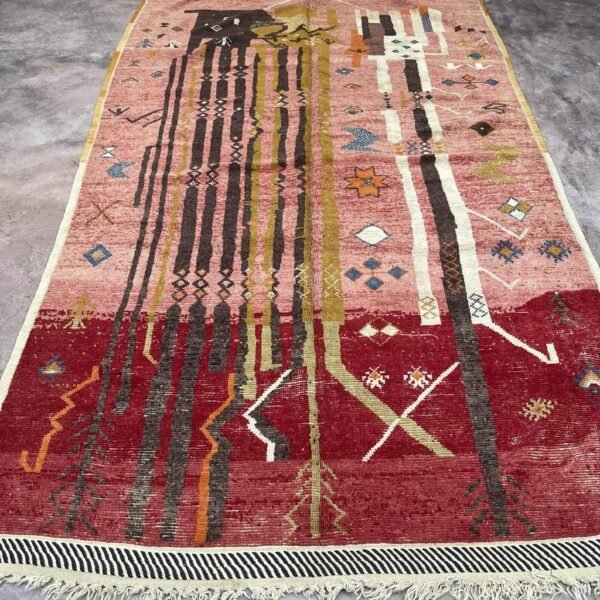 Vintage Style Beni mguild Wool Rug – 5.5x9 ft Tribal Geometric colorful Abstract pink Carpet - Image 7