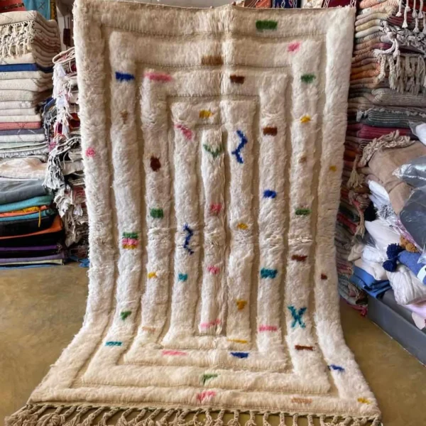 Beni Ourain Wool Rug – 5x8 ft Ivory Beige Tufted Geometric Carpet