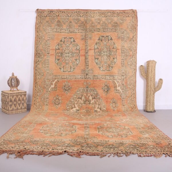 Vintage Style Beni mguild Rug – 7.2x14.8 ft Tribal Geometric Large Carpet