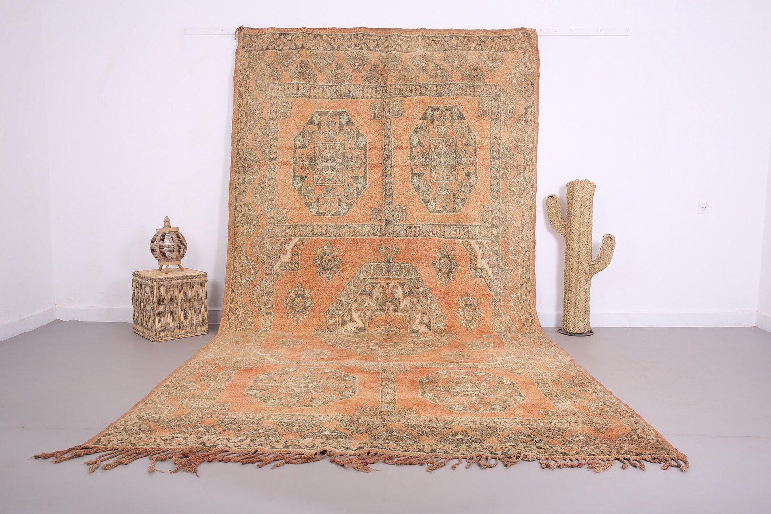 Vintage Style Beni mguild Rug – 7.2x14.8 ft Tribal Geometric Large Carpet