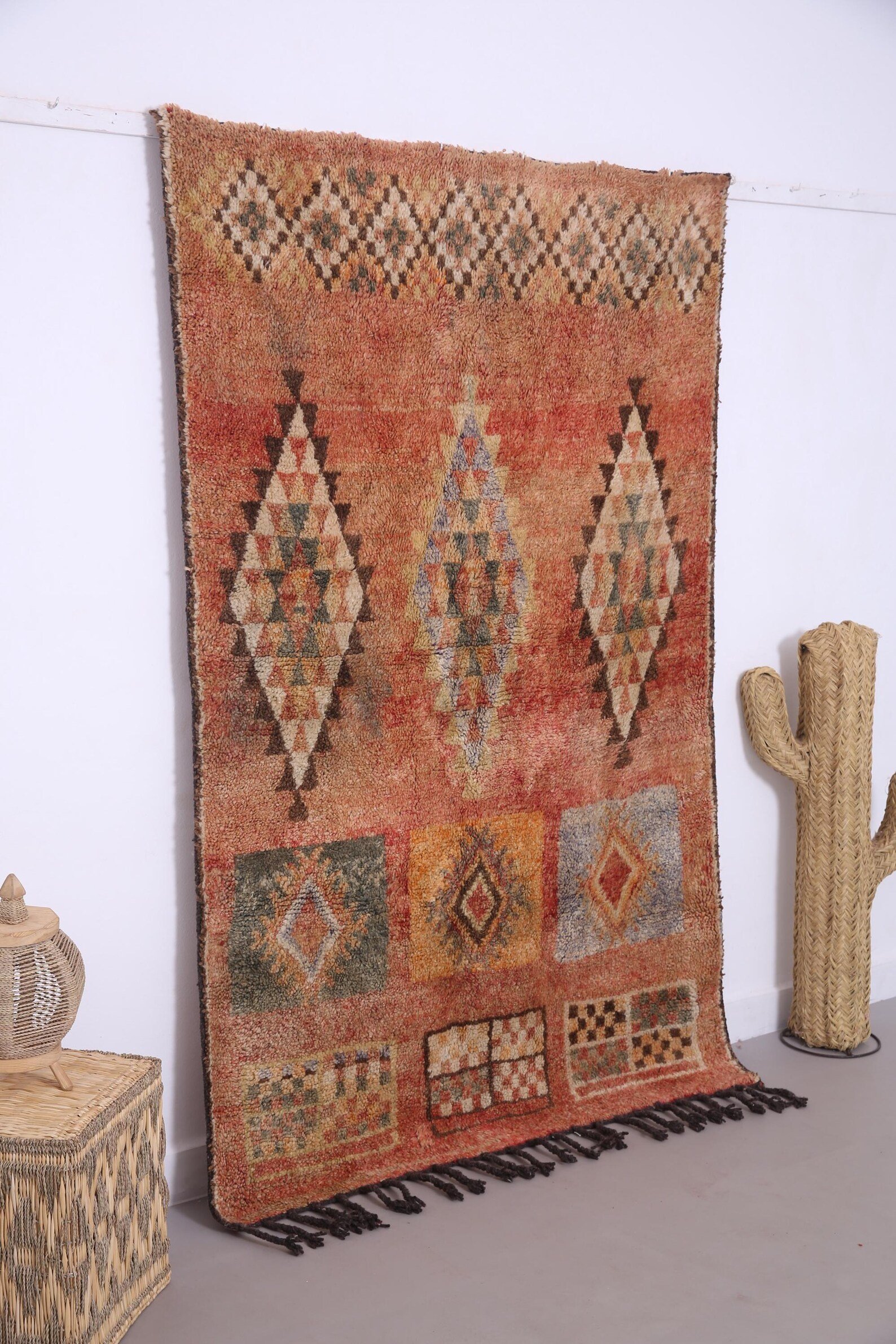 Vintage Style Beni mguild Rug – 4.4x7 ft Tribal Geometric colorful Carpet - Image 6