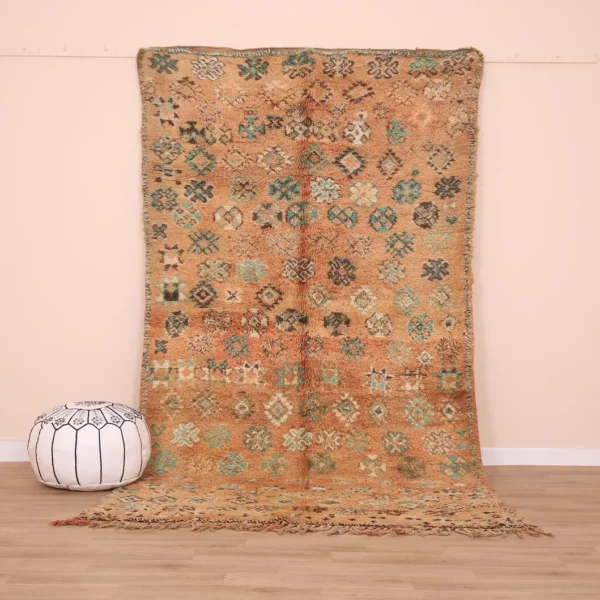 Vintage Style Beni mguild Wool Rug – 5.1x9.4 ft Tribal Brown Berber boho Carpet