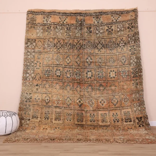 Vintage Style Beni mguild Wool Rug – 6.8x8.8 ft Tribal shag Artistic boho Carpet