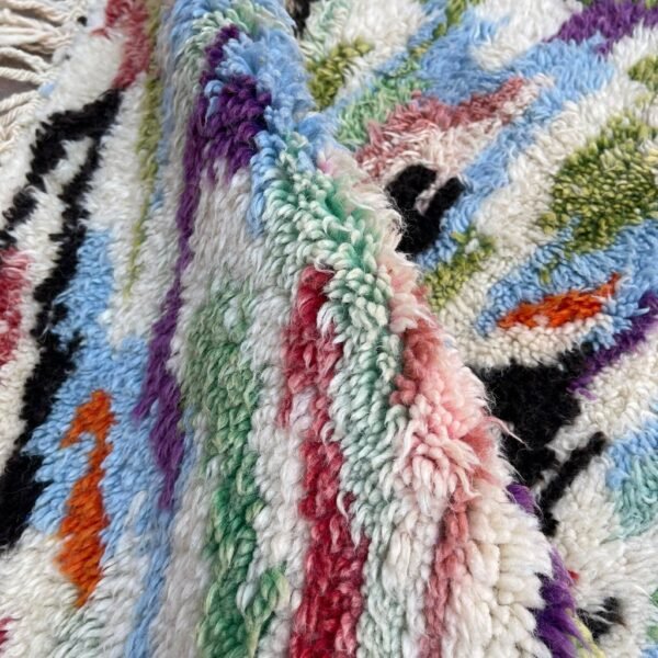 Beni Ourain Wool Rug – 4x5.5 ft Colorful Funky Abstract small Carpet - Image 4