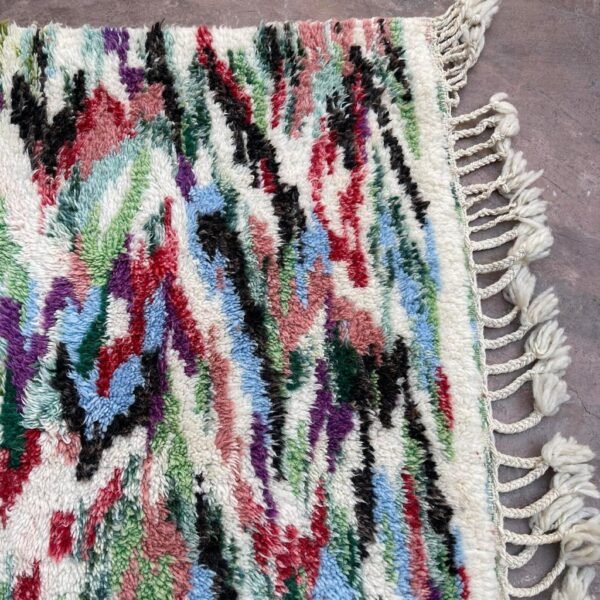 Beni Ourain Wool Rug – 4x5.5 ft Colorful Funky Abstract small Carpet - Image 5