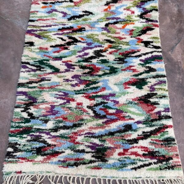 Beni Ourain Wool Rug – 4x5.5 ft Colorful Funky Abstract small Carpet