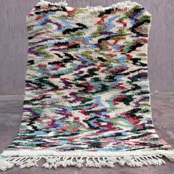 Alternative view of Beni Ourain Wool Rug – 4x5.5 ft Colorful Funky Abstract small Carpet