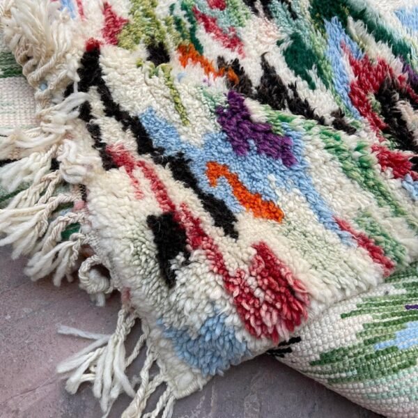 Beni Ourain Wool Rug – 4x5.5 ft Colorful Funky Abstract small Carpet - Image 7
