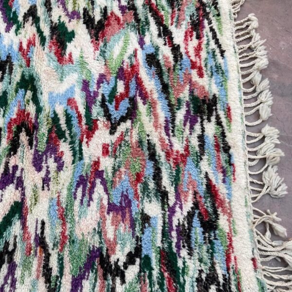 Beni Ourain Wool Rug – 4x5.5 ft Colorful Funky Abstract small Carpet - Image 8
