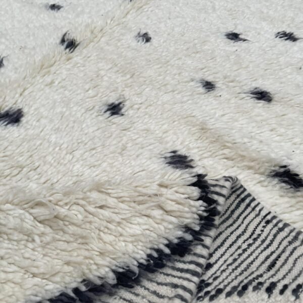 Beni Ourain Wool Rug – 5.5x8.5 ft Ivory White and Black Tufted Dotted Carpet - Image 3
