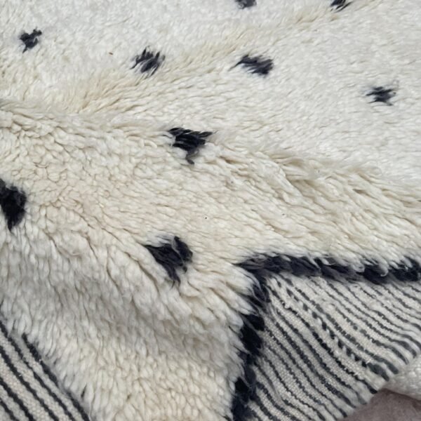 Beni Ourain Wool Rug – 5.5x8.5 ft Ivory White and Black Tufted Dotted Carpet - Image 4