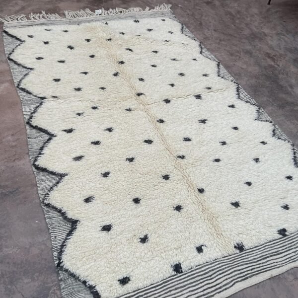 Beni Ourain Wool Rug – 5.5x8.5 ft Ivory White and Black Tufted Dotted Carpet - Image 7