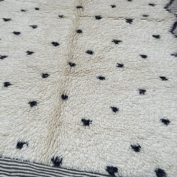 Beni Ourain Wool Rug – 5.5x8.5 ft Ivory White and Black Tufted Dotted Carpet - Image 8
