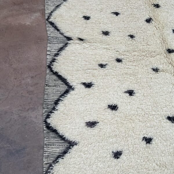 Beni Ourain Wool Rug – 5.5x8.5 ft Ivory White and Black Tufted Dotted Carpet - Image 9
