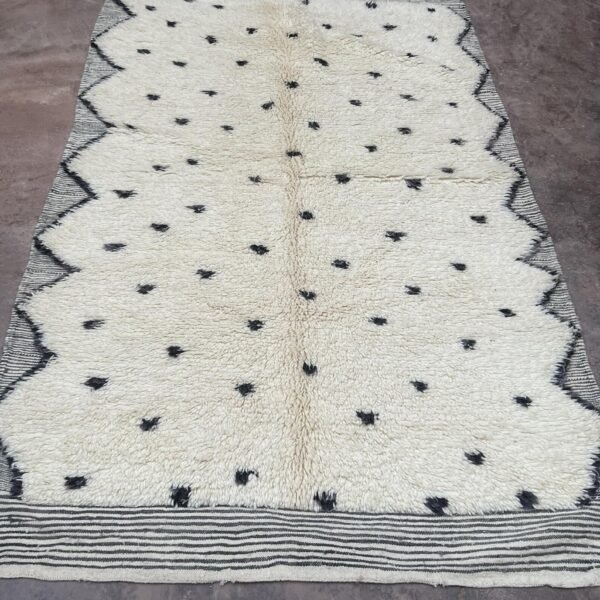 Alternative view of Beni Ourain Wool Rug – 5.5x8.5 ft Ivory White and Black Tufted Dotted Carpet