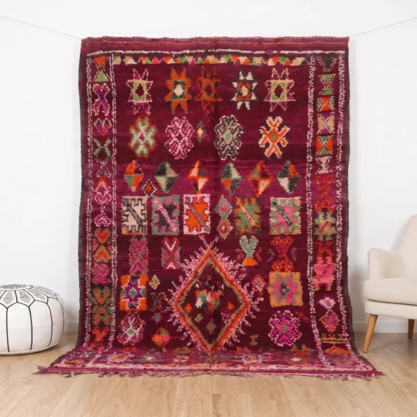 Vintage Style Beni mguild Wool Rug – 5.8x8.6 ft Tribal Pink Artistic Berber Colorful boho Carpet